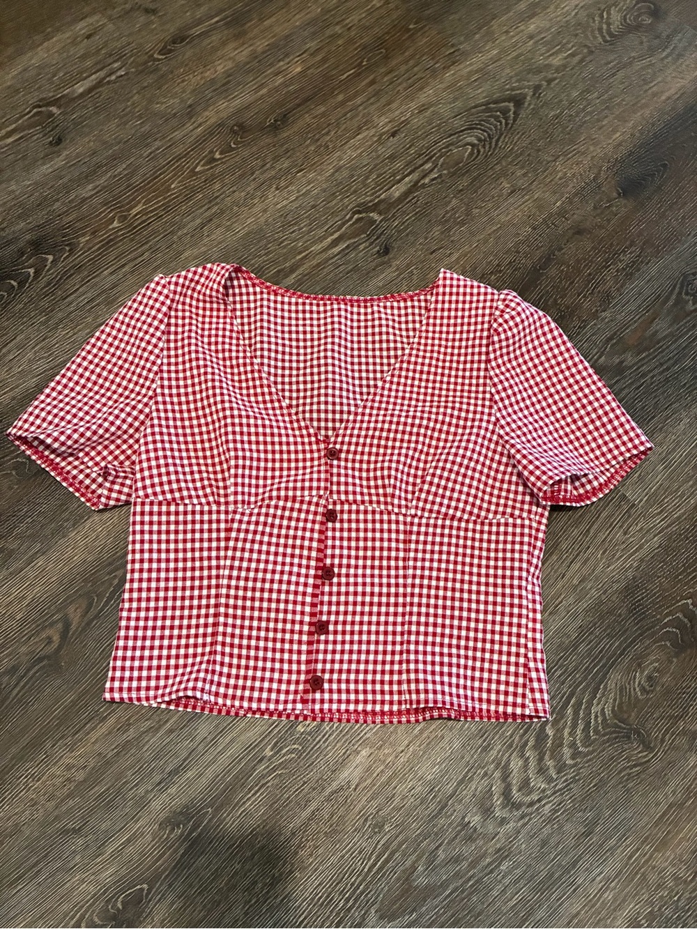 Red Gingham Button-Down Crop Top